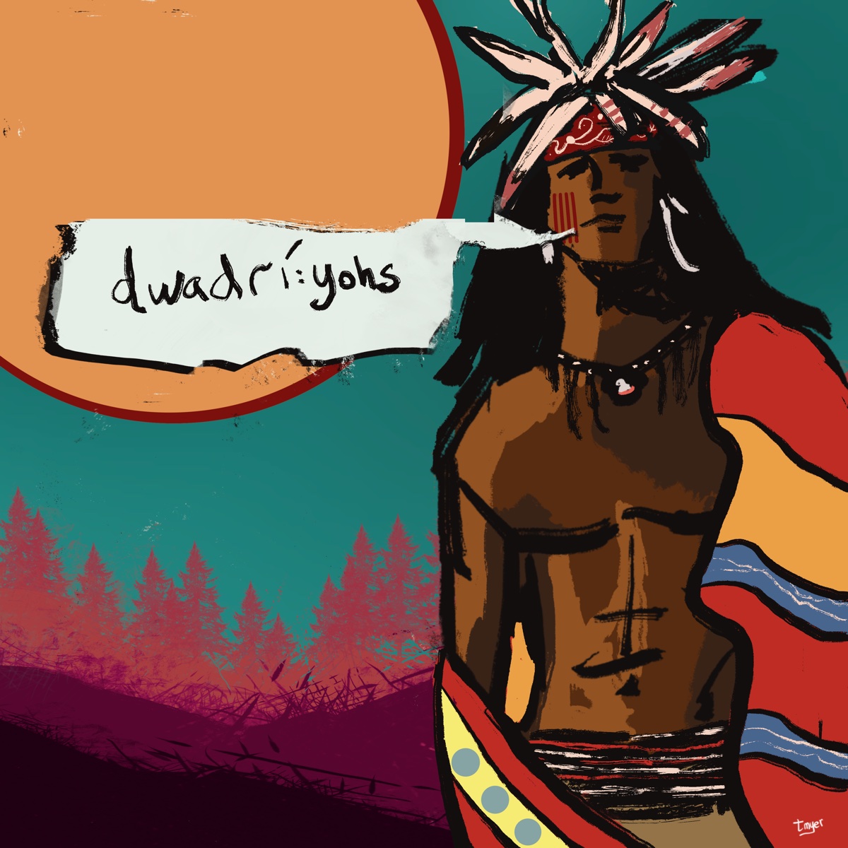We Are All Warriors — Cayuga Language Series, digital artwork by Tom Myer
