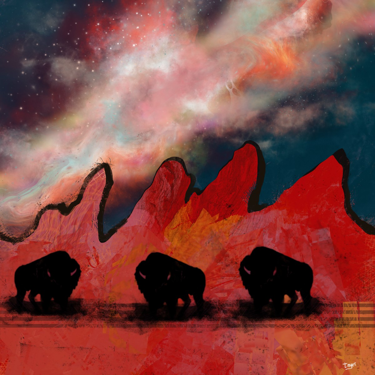 Three Buffalo — digital artwork by Tom Myer