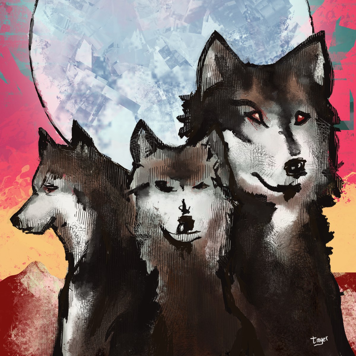Three Sister Wolves — digital artwork by Tom Myer
