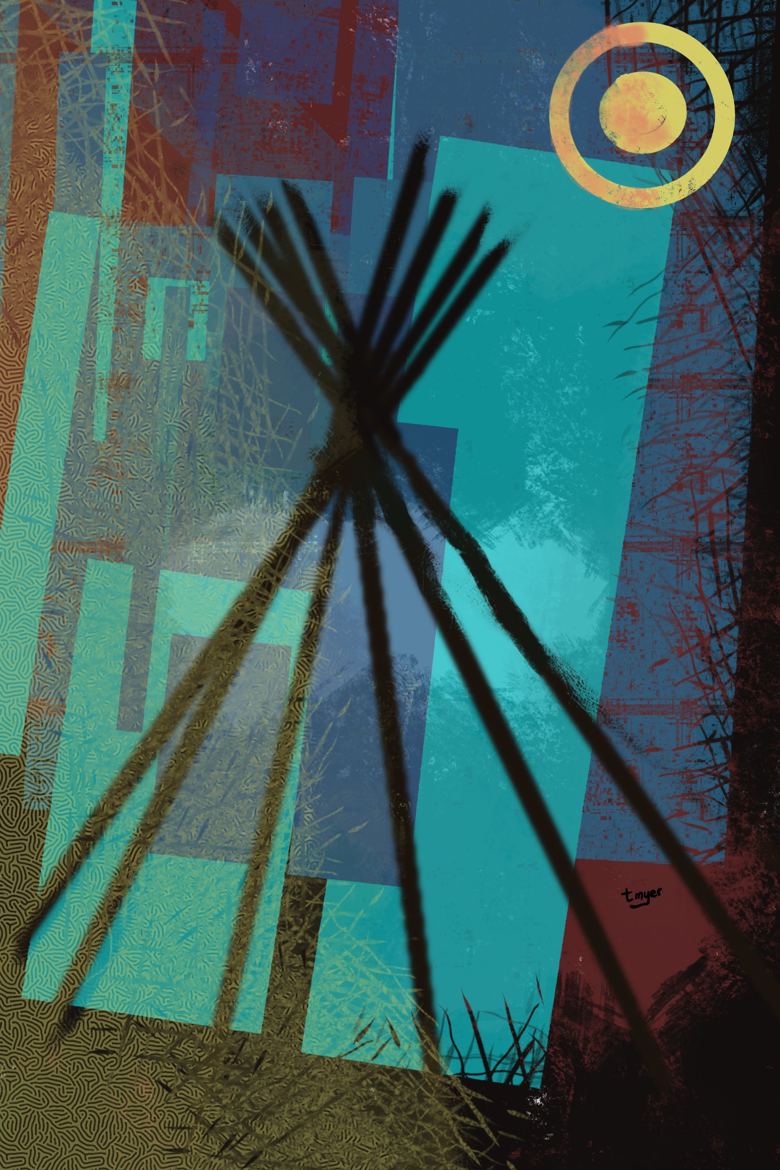 Tipi Raising — digital artwork by Tom Myer