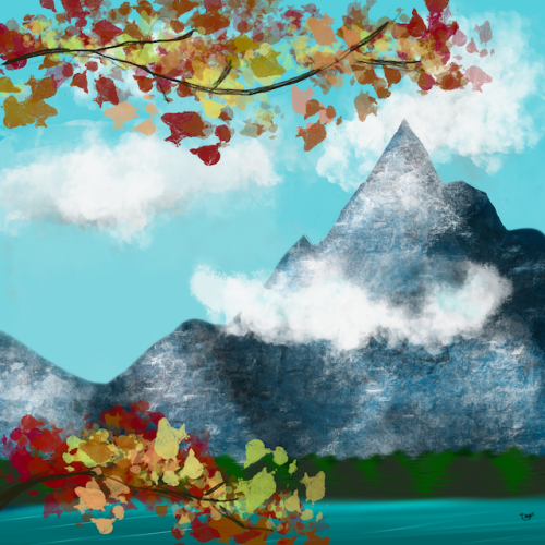 Autumn Mountain with Clouds
